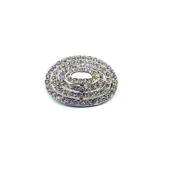 Vintage Concentric Crystal Ovals Brooch, Silver Tone and Clear Sparkle Lapel Pin - Picture 2 of 3